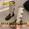 Botas de Caballero Ajustadas con Tacón Grueso por Debajo de la Rodilla 2026 Uso Bidireccional Botas Vaqueras Occidentales Plisadas Retro con Parches para Mujer