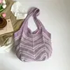 Bolso de Hombro Individual Calado Tejido para Mujer Primavera 2026 Nuevo Bolso Tejido Rayado Casual de Gran Capacidad para Vacaciones en la Playa Estilo Simple