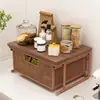 Estante de almacenamiento extraíble con rejilla superior de madera multifuncional para mesa de comedor del hogar, organizador de artículos varios, estante para tazas y bocadillos de sala de té