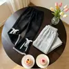 Pantalones Acampanados para Niña Color Crema Estilo Coreano con Adorno de Lazo de Encaje, Pantalones Largos Suaves y Elásticos para Niñas