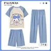 Novos pijamas infantis de três peças primavera e outono, meninas, meninos, manga curta, calças, desenho animado, conjunto de roupas para casa, atacado
