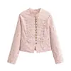 Atacado de fabricante transfronteiriço de roupas femininas 2026 Moda europeia e americana jaqueta com botões decorativos de nó estampada floral pequena tops