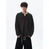 Camiseta de Manga Larga con Cuello en V Rasgada Estilo Retro Old Money para Hombre Otoño Talla Grande Marca de Moda Estilo Urbano Holgado Capa Interior Camiseta Base