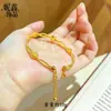 Nuevo Pulsera de Puño Abierto de Rosa Tridimensional de Seda Retorcida Color Dorado Arena Ajustable Pulsera para Mujer Fuente de Transmisión en Vivo
