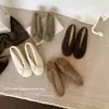 Sensación Suave Moño Moda Femenina 2026 Otoño/Invierno Nuevos Zapatos Individuales de Piel Planos Redondos de Punta Tacón Plano Slip-on de Piel