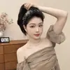 Diadema de Malla Graduada con Perlas para Bosque Brumoso para Mujer, Diadema de Corona Alta para Recoger el Cabello Suelto, Pinza para el Cabello Antideslizante para Salir