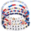 Pulseira Feminina do Dia da Independência Americana Mais Vendida Transfronteiriça 4 de Julho EUA 8 Conjuntos de Pulseiras Empilháveis de Cerâmica Macia Decorações