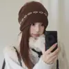 Gorro de Punto Jacquard Acanalado Estilo Fair Isle de Lana Pura para Mujer Invierno Adelgazante de Rostro Gorro Frío Cubre Cabeza Cálido Gorro Holgado