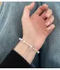 Pulseira de Prata Esterlina 925 com Coração de Amor Listrado de Marca Redondo, Cristal de Cabelo, Contas Prateadas, Pulseira de Contas Empilhadas Artesanal para Mulheres