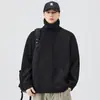 Sudadera Retro de Cuello Alto Holgada para Hombre, Top Trendy Cómodo de Peso Pesado para Otoño con Estilo de Color Sólido Texturizado para Usar en Capas