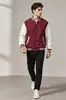 Jaqueta de Baseball Longa Estilo College Outono/Inverno Moda Casual Color Block Masculina
