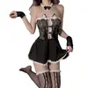 Lencería Sexy Uniforme de Chica Gato Sexy Vestido sin Hombros Bata de Noche Encaje Tentación Transparente Traje de Uniforme de Sirvienta