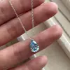 Colar Gota d'Água em Prata de Lei S925 com Zircônia Azul Marinho Simples e Fashionável Corrente para Clavícula Lágrimas Azuis Corrente de Pescoço Elegante para o Dia a Dia