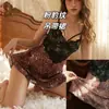 Camisola Sexy de Encaje de Malla Transparente con Estampado de Leopardo en Marrón y Rosa para Dormir, Estilo Exótico, Transfronterizo