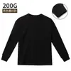 Camiseta de manga longa 100% algodão para meninos, 200g, solta, simples, versátil, cor sólida, outono e inverno, gola redonda, camiseta infantil, camiseta básica