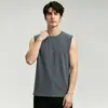 Chaleco de algodón romano de peso pesado para hombre, camiseta sin mangas deportiva para fitness, diseño de empalme de seda helada al tacto fresco, camiseta sin mangas