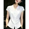 Camiseta de Manga Corta de Algodón y Lino de Gama Alta para Mujer, Nuevo Estilo Verano 2026, Lujo Ligero, Sensación de Alta Gama, Top Irregular