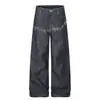 Jeans de Mezclilla Originales American Street con Bordado de Encaje con Cordones para Hombres y Mujeres Otoño 2026 Sueltos Rectos de Pierna Ancha Pantalones Largos