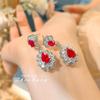 Pendientes de hemoglobina de paloma vintage de lujo, ligeros, largos de corindón rojo, pendientes de gota de agua con diamantes rojos, pendientes de diamantes de alto carbono para mujer.