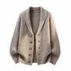 Nuevo Cárdigan de Punto Trenzado para Hombre Otoño Invierno Abrigo Estilo Europeo y Americano Suéter de Punto Trenzado con Solapa Chaqueta Casual Holgada