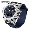 Reloj Electrónico Sanda Moda Trendy Juventud Esfera Grande Doble Pantalla 50m Resistente al Agua Luminoso Cronometraje Reloj Electrónico