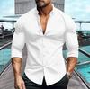 Camisa de Manga Larga de Color Sólido para Hombre Nueva de Primavera y Otoño Transfronteriza Europea y Americana Waffles Casual Solapa Camisa Top Ropa de Hombre
