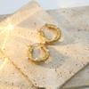 Pendientes Redondos de Acero Inoxidable Estilo Vintage de Alta Venta Transfronteriza con Incrustaciones de Circonita y Perla para Mujer, Pendientes de Lujo Ligero de Alta Gama de 18K