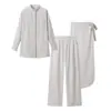 Comercio Exterior Ropa de Mujer 2026 Verano Nuevo Estilo Europeo y Americano Moda Camisa de Manga Larga Top Falda Cruzada Conjunto de Pantalones Casuales
