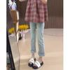 Jeans Negros de Talla Grande con Borlas de Ocho Puntas para Mujer, Otoño, Delgados, para Chicas Gorditas, Pequeños, Tiro Alto, Adelgazantes, de Pierna Recta