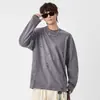 Camiseta de Manga Larga con Cuello Redondo Nueva para Hombre, Estilo Japonés Holgado Retro Rasgada, Marca de Moda, Camiseta Básica Simple para Primavera y Otoño 2025