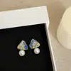 Pendientes de Perla Triangulares con Empalme de Cristal de Diseño Único Aguja de Plata Personalidad de Nicho Moda Exquisita