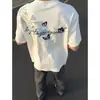 Camiseta de Manga Corta con Estampado Floral Estilo High Street Americano para Hombres y Mujeres, Nueva Camiseta de Verano Retro Suelta Versátil para Parejas