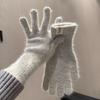 Guantes Largos de Dopamina para Mujer Otoño e Invierno Gruesos Cálidos Resistentes al Frío Color Sólido Lana Mezclada Tejidos Ciclismo Conjunto de Cinco Dedos
