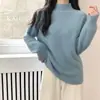 Suéter de Gola Alta Meia-Gola Estilo Preguiçoso de Pelo Sintético de Visão para Mulheres, Outono/Inverno 2026 Novo Camada Base Espessa Top de Tricô Solto