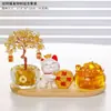 Árbol de la Fortuna de Cristal Amarillo Natural, Adorno de Gato de la Suerte, Cuenco Atractor de Riqueza, Decoración de Oficina y Hogar, Regalo de Inauguración de Casa
