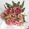 Flor Artificial Flor de Peônia Europeia Flor para Segurar no Casamento Decoração de Sala de Estar Arranjo de Flores Buquê de Flores