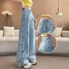Jeans de pierna ancha rotos azul claro para mujer, nuevo diseño verano 2026, de cintura alta, adelgazantes, pierna recta, pantalones hasta el suelo