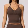 Camiseta sin mangas de yoga seamless europea y americana con cuello halter, cuello en V, hermoso diseño de espalda, secado rápido, de soporte, transpirable, absorbente de sudor, camiseta deportiva de yoga 4535