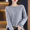 Cárdigan de Punto con Cuello Redondo para Mujer, Chaqueta de Punto con Patrón de Osmanthus para Mujer, Cárdigan Suelto de Punto para Otoño Transfronterizo, Camiseta Base de Punto de Manga Larga para Mujer