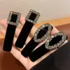 Nuevo Pasador de Pelo Elegante para Mujer de Terciopelo Fragante con Pedrería Negra Pasador Lateral de Alta Calidad con Pedrería