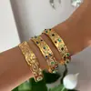 Pulseira Transfronteiriça de Aço Inoxidável Europeia e Americana para Mulheres, Olho de Diabo Flor de Bambu Design Geométrico Personalizado Pulseira Aberta