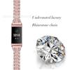 Compatible con correa de reloj Fitbit Charge 3 de acero inoxidable con diamantes y pulsera de dos filas con siete cuentas de diamantes.