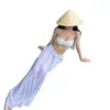 Nuevo Conjunto de Tres Piezas Bikini de Tubo Blanco Puro Deseo, Bikini Separado, Traje de Baño Vestido Largo para Vacaciones en la Playa, Verano de Chica Hot
