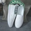 Sapatos brancos femininos de verão vazados finos sola macia couro slip-on respiráveis sapatos de trabalho para enfermeiros sapatos de camada única