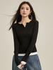 Camiseta de Manga Longa Falsa Duas Peças em Tencel Lyocell Lã Merino para Mulheres, Outono 2026 Top Base com Gola Henley