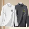 Tops de otoño e invierno con cuello semi-alto, forro polar de doble cara, capa interior ajustada de negocios, camiseta base cálida, camiseta de manga larga para hombre