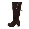 Botas de tacón alto de plataforma, botas largas para mujer, nuevo estilo otoño e invierno 2026, gamuza retro plegables de doble uso con tacón grueso de tubo alto para montar