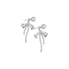 Brincos de Pérola com Bolinhas e Laço de Prata Agulha Doce Francesa Studs de Orelha de Luxo Alto Nicho Exquisite Acessórios de Brinco com Temperamento