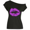 Verano Transfronterizo Europeo y Americano Moda Amazon Sexy Hombro Inclinado Estampado de Labios Camiseta Tops Talla Grande Ropa de Mujer