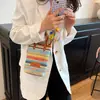 Bolsa Tecida em Cor Contrastante para Mulheres 2025 Verão Nova Moda Trendy Palha Tecida Bolsa para Celular Versão Coreana Nicho Simples Bolsa Transversal